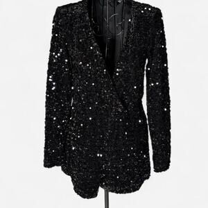Forever 21 Black Sequin Long Sleeve Romper Party Clubwear Homecoming Small
